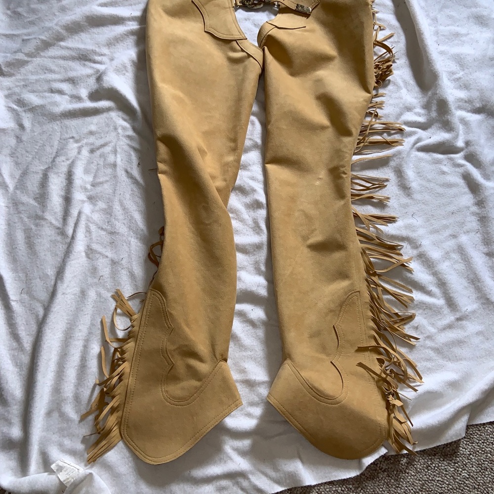Western tan Ultra Suede show chaps small/ Medium custom - Picture 4 of 9